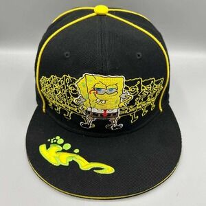 Spongebob Hat Men 7 5/8 Black Yellow Embroidered JH Design Fitted Cap